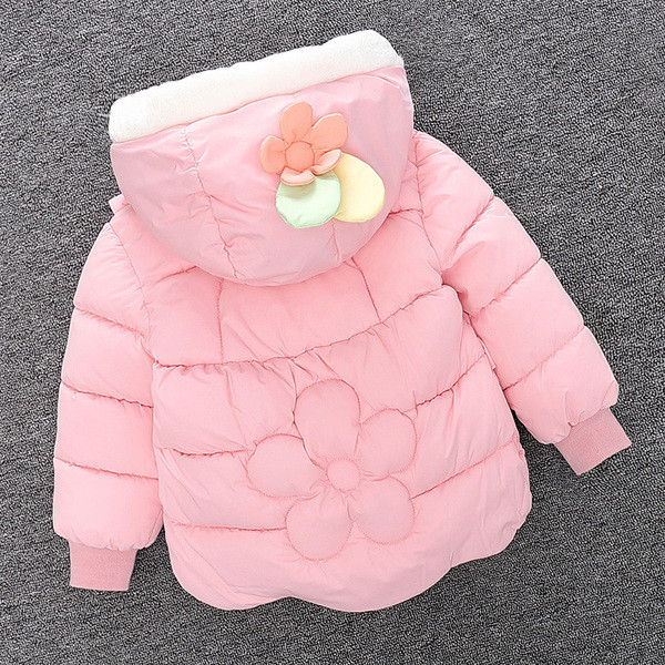 Dječja jakna s 3D cvjetnim elementom i kapuljačom za djevojčice