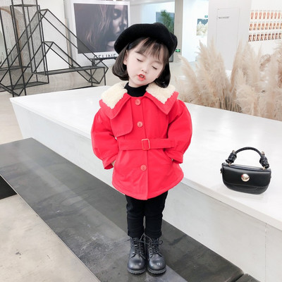 Μοντέρνο παιδικό μπουφάν με κουμπιά και γιακά για κορίτσια