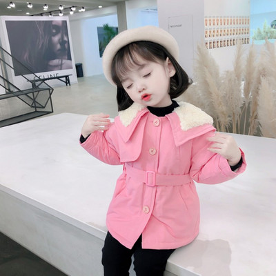 Μοντέρνο παιδικό μπουφάν με κουμπιά και γιακά για κορίτσια