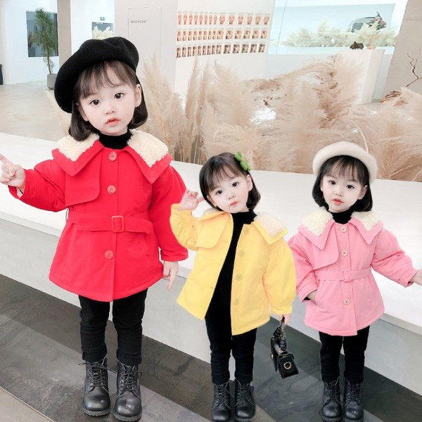 Μοντέρνο παιδικό μπουφάν με κουμπιά και γιακά για κορίτσια