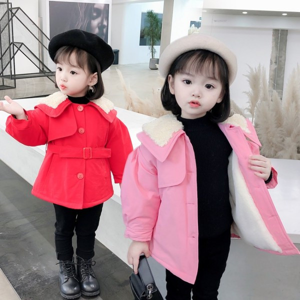 Μοντέρνο παιδικό μπουφάν με κουμπιά και γιακά για κορίτσια