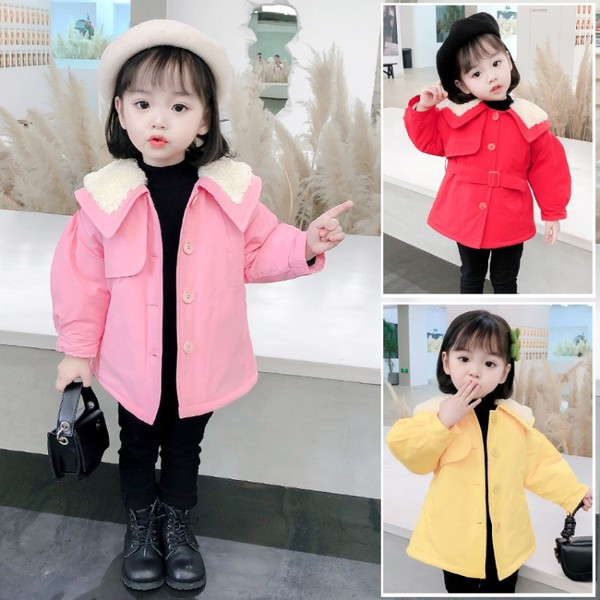 Μοντέρνο παιδικό μπουφάν με κουμπιά και γιακά για κορίτσια