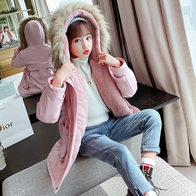 Dječja zimska duga jakna s mekom postavom i puhom na kapuljaču