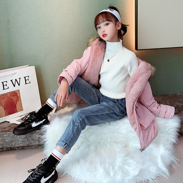 Dječja zimska duga jakna s mekom postavom i puhom na kapuljaču