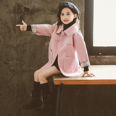 Palton pentru copii de toamna pentru fete cu guler clasic si buzunare