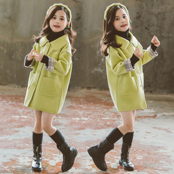 Palton pentru copii de toamna pentru fete cu guler clasic si buzunare