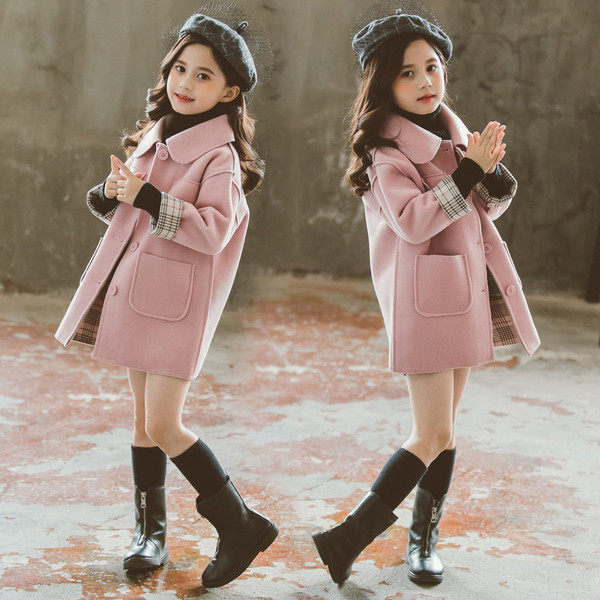 Palton pentru copii de toamna pentru fete cu guler clasic si buzunare
