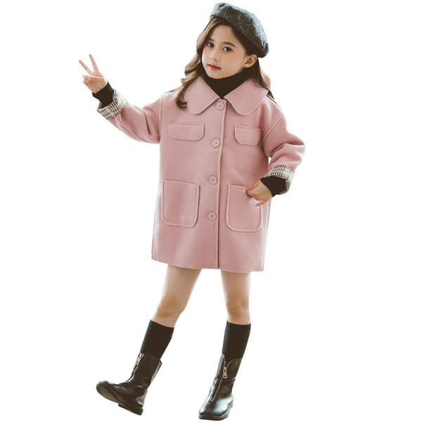 Palton pentru copii de toamna pentru fete cu guler clasic si buzunare