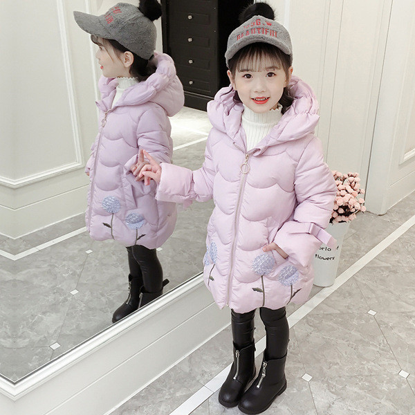 Μακρύ χειμερινό μπουφάν με κέντημα για κορίτσια