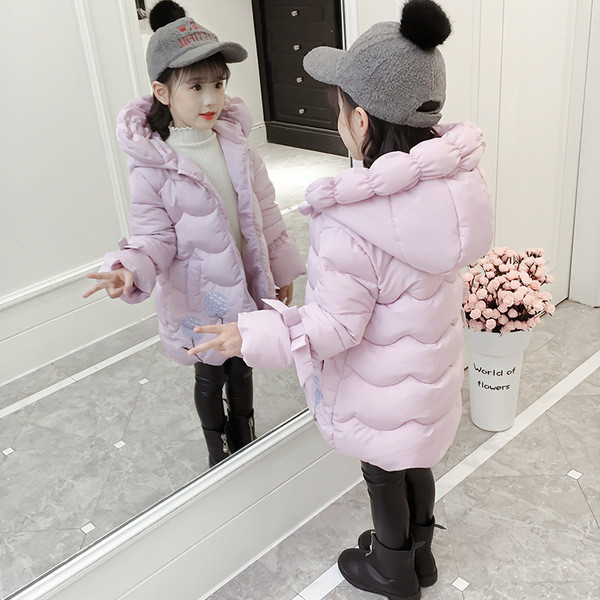 Μακρύ χειμερινό μπουφάν με κέντημα για κορίτσια