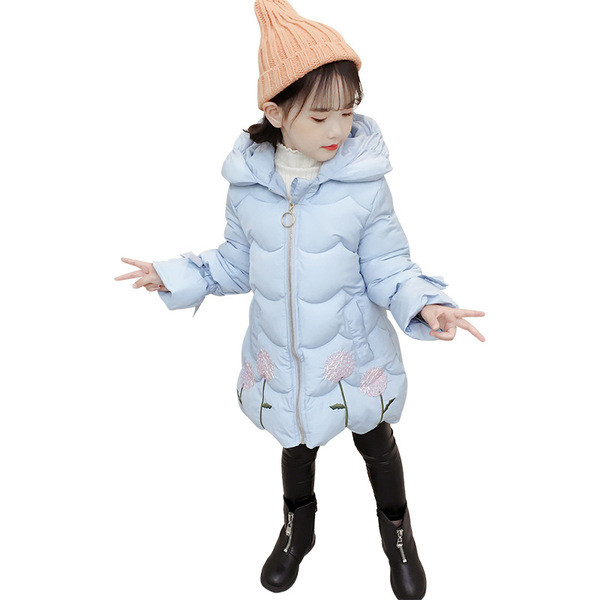 Μακρύ χειμερινό μπουφάν με κέντημα για κορίτσια