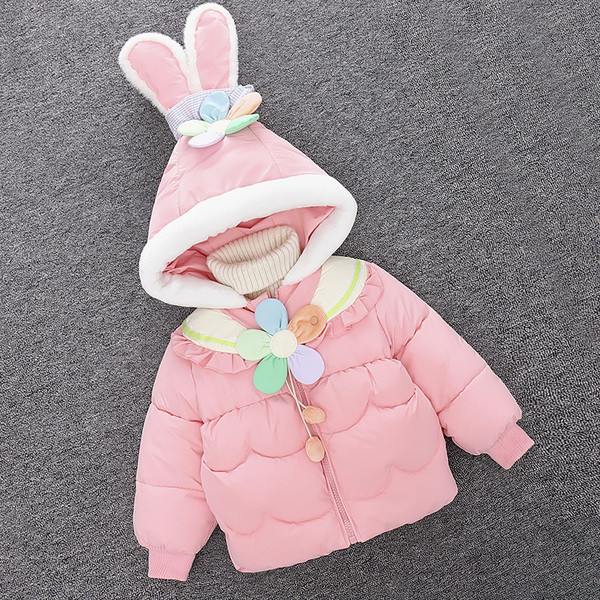 Μοντέρνο παιδικό μπουφάν - κουκούλα με τρισδιάστατο στοιχείο για κορίτσια