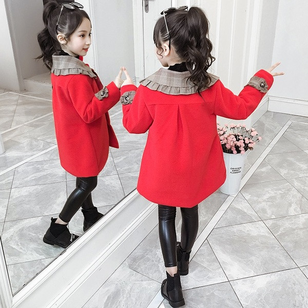 Laste stiilne punane mantel tüdrukutele