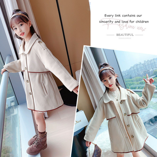 Laste pikk nööpidega mantel - tüdrukutele