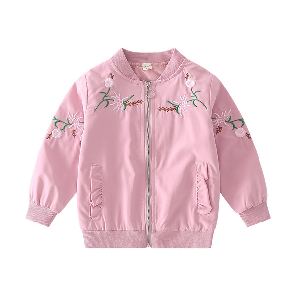 Φθινόπωρο παιδικό μπουφάν για κορίτσια με λουλουδάτο κέντημα και κορδέλα
