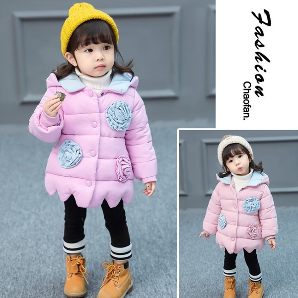 Παιδικό χειμερινό μπουφάν με στοιχεία 3D και κουκούλα για κορίτσια