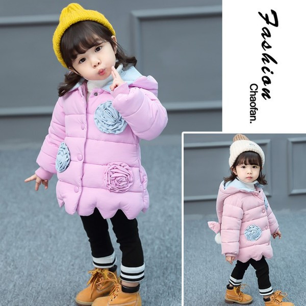 Παιδικό χειμερινό μπουφάν με στοιχεία 3D και κουκούλα για κορίτσια