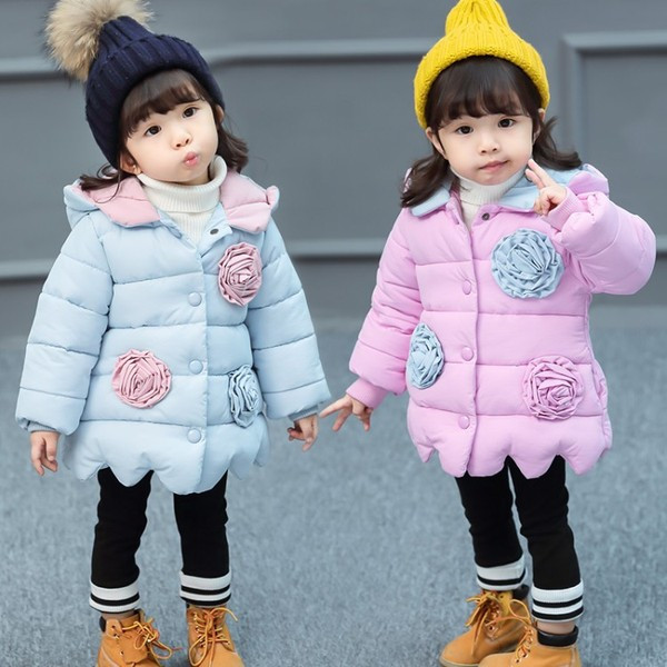 Παιδικό χειμερινό μπουφάν με στοιχεία 3D και κουκούλα για κορίτσια