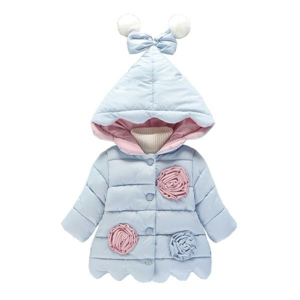 Παιδικό χειμερινό μπουφάν με στοιχεία 3D και κουκούλα για κορίτσια