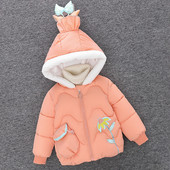 Moodne kapuutsiga ja lilltikandiga laste jope tüdrukutele