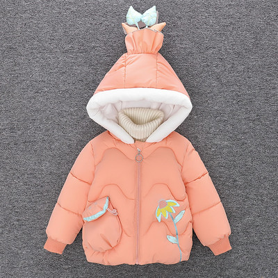 Moodne kapuutsiga ja lilltikandiga laste jope tüdrukutele