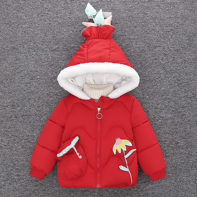 Moodne kapuutsiga ja lilltikandiga laste jope tüdrukutele