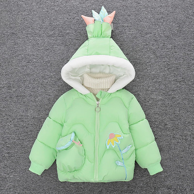 Moodne kapuutsiga ja lilltikandiga laste jope tüdrukutele