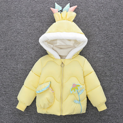 Moodne kapuutsiga ja lilltikandiga laste jope tüdrukutele