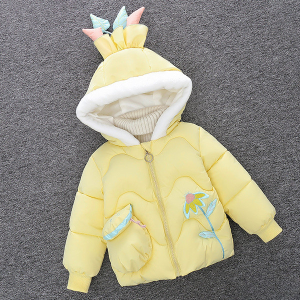 Moodne kapuutsiga ja lilltikandiga laste jope tüdrukutele