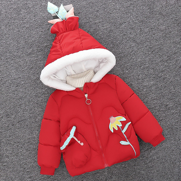 Moodne kapuutsiga ja lilltikandiga laste jope tüdrukutele