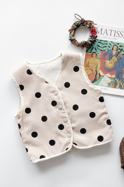 Παιδικό γιλέκο διπλής όψης για κορίτσια με κολάρο και κουμπιά