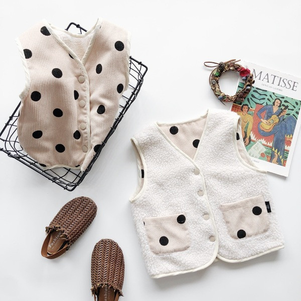 Παιδικό γιλέκο διπλής όψης για κορίτσια με κολάρο και κουμπιά