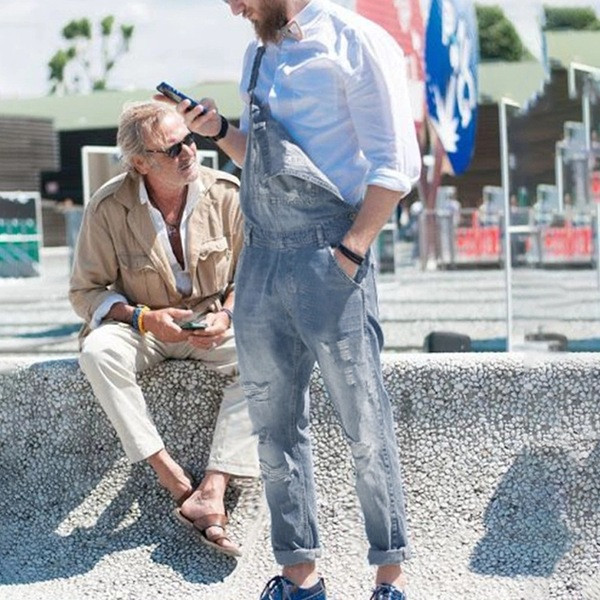 Meeste paks teksakombinesoon kahes värvitoonis must ja sinine