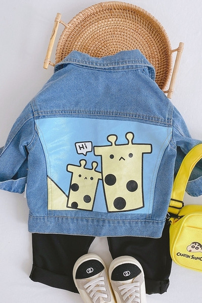 Casual παιδικό τζιν μπουφάν για κορίτσια με τύπωμα