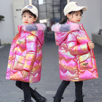 Μοντέρνο παιδικό μπουφάν για κορίτσια με γυαλιστερό αποτέλεσμα