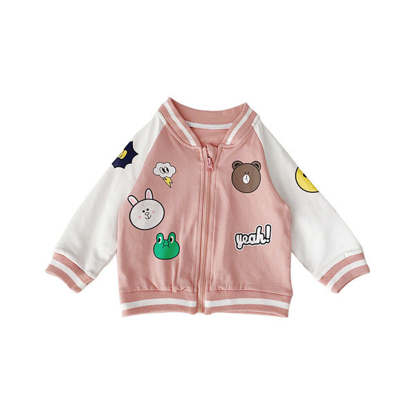 Φθινοπωρινό παιδικό μπουφάν με οβάλ λαιμόκοψη και πολύχρωμες εφαρμογές