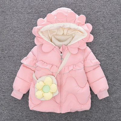 Kapuutsiga ja lokkidega igapäevane laste jope tüdrukutele