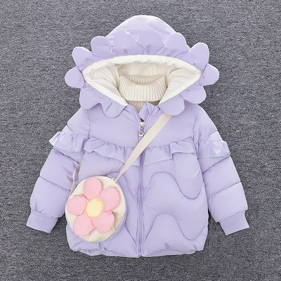 Kapuutsiga ja lokkidega igapäevane laste jope tüdrukutele