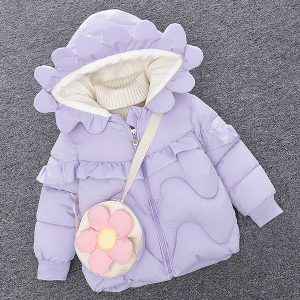 Kapuutsiga ja lokkidega igapäevane laste jope tüdrukutele