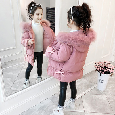 Talvine laste jope tüdrukutele, mille kapuuts ja pael on värvilised