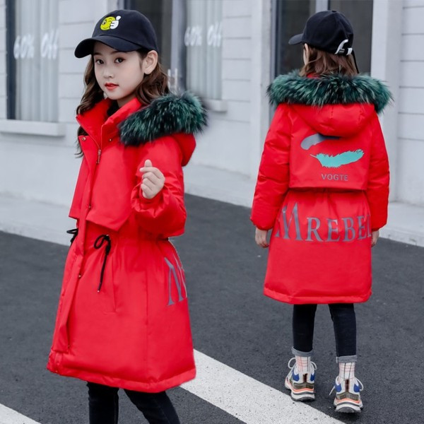 Tüdrukule sobilik kapuutsiga talveparka jope