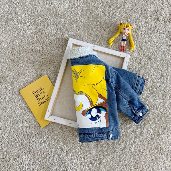 Uut mudelit värvilise aplikatsiooniga laste teksajakk poistele