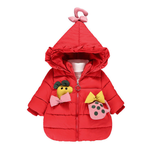 Kapuutsiga ja 3D elementidega talvine laste jope tüdrukutele