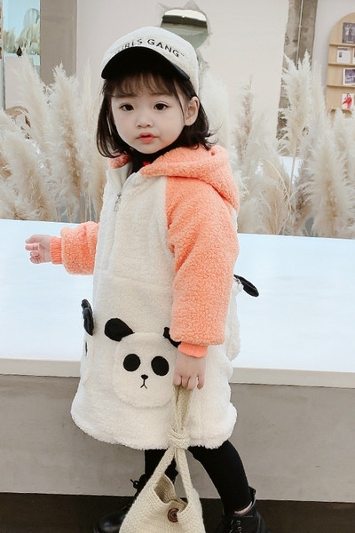 Pikk kapuutsi ja taskutega laste jope tüdrukutele