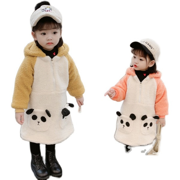 Pikk kapuutsi ja taskutega laste jope tüdrukutele