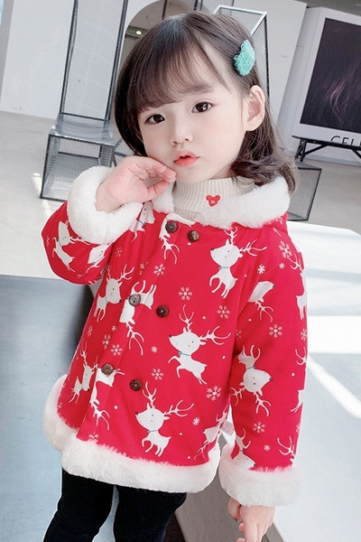 Punane lastejope tüdrukutele kapuutsiga ja hirve mustriga