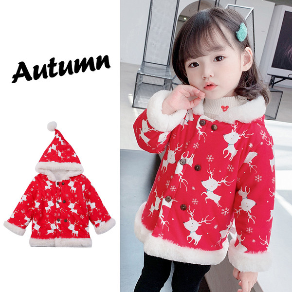 Punane lastejope tüdrukutele kapuutsiga ja hirve mustriga