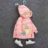 3D-elemendi ja kapuutsiga laste talvejope tüdrukutele