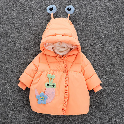 3D-elemendi ja kapuutsiga laste talvejope tüdrukutele