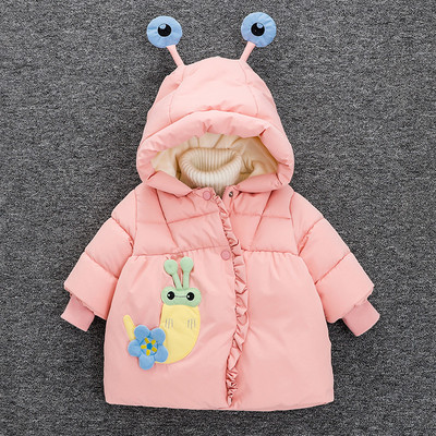 3D-elemendi ja kapuutsiga laste talvejope tüdrukutele